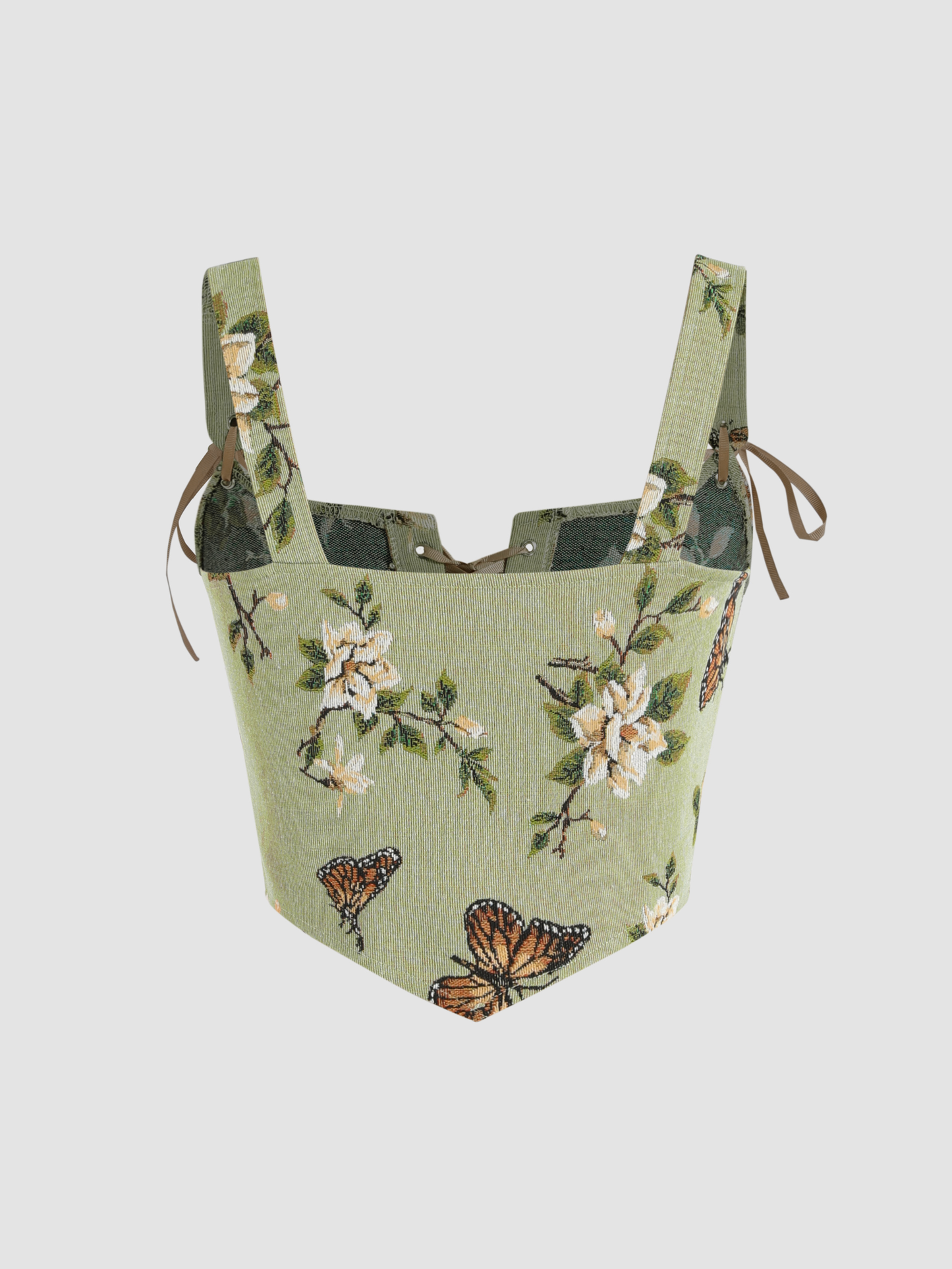 Floral & Butterfly Lace Up Crop Tank Top