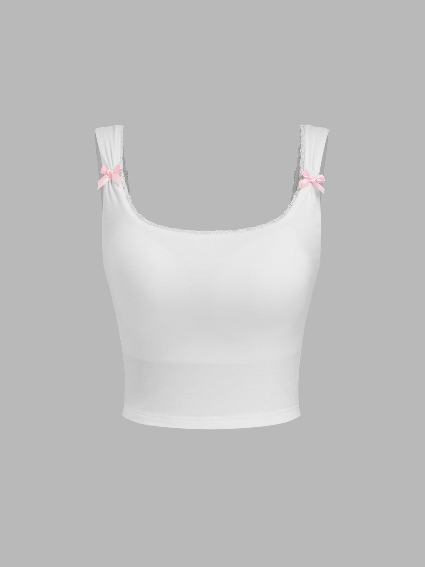 Neck Bowknot Lace Trim Crop Tank Top & Mid Rise Drawstring Wide Leg Trousers Loungewear Set
