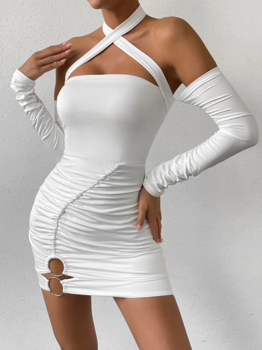 White Cut-Out Bodycon Dress With Ring Detail
