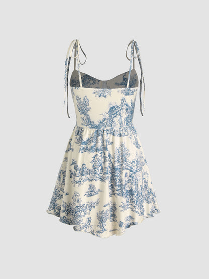 Cowl Neck Corset Knotted Ruffle Mini Dress