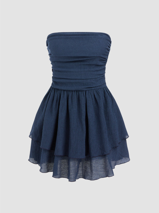 Tube Ruched Ruffle Mini Dress