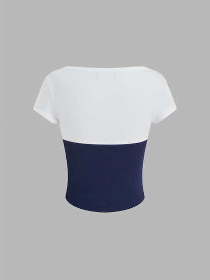 Boat Neck Tee & Ruched Knotted Bandeau Top