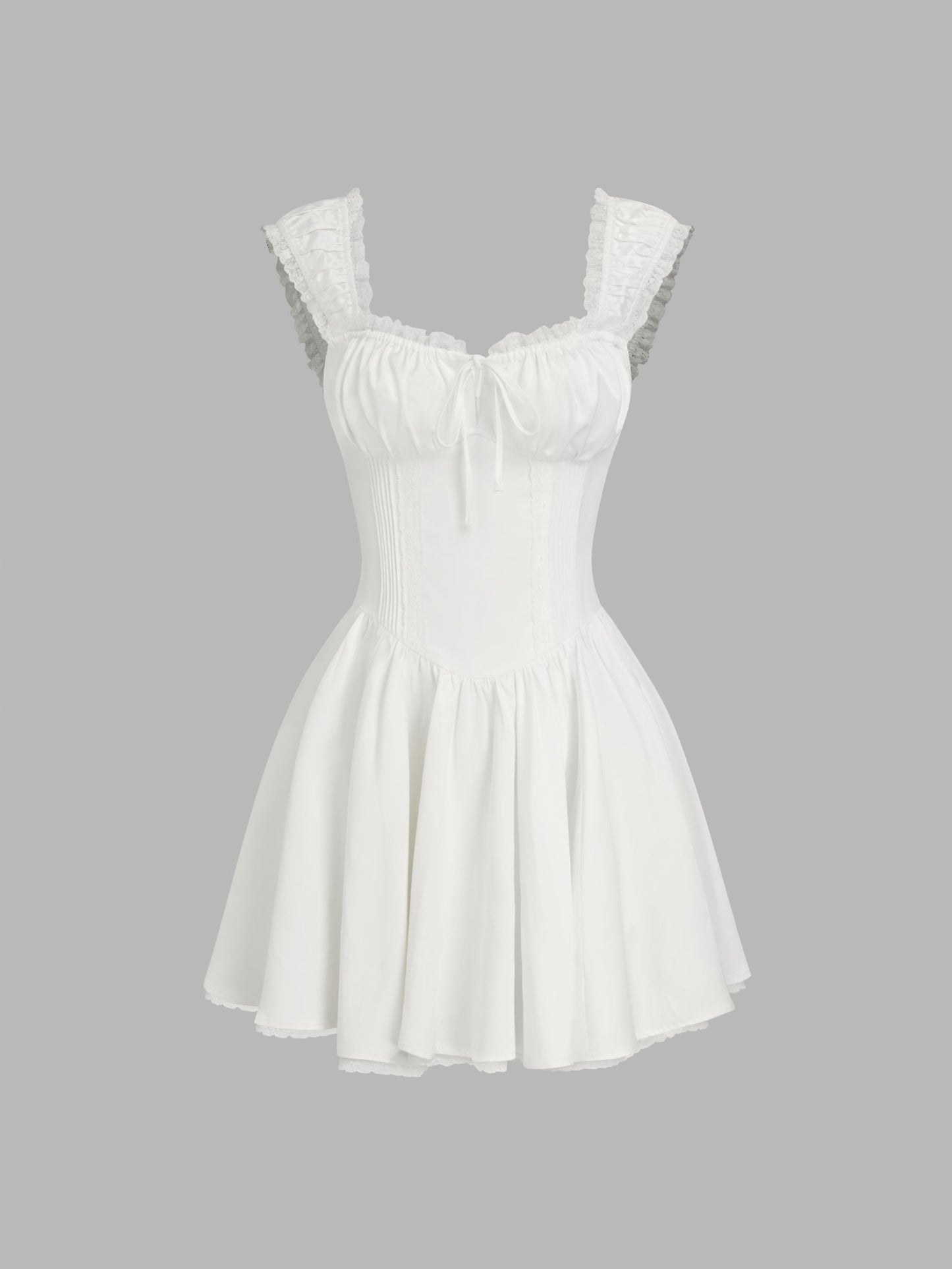 Sweetheart Lettuce Trim Ruffle Knotted Mini Dress