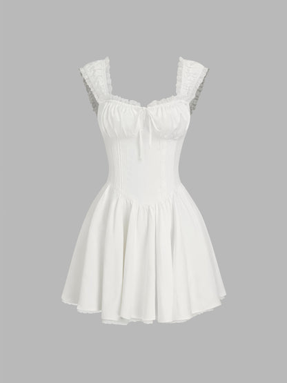 Sweetheart Lettuce Trim Ruffle Knotted Mini Dress
