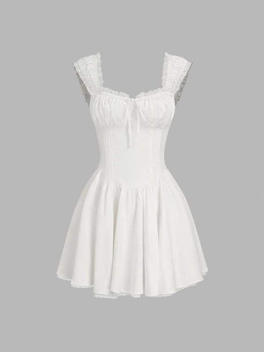 Sweetheart Lettuce Trim Ruffle Knotted Mini Dress