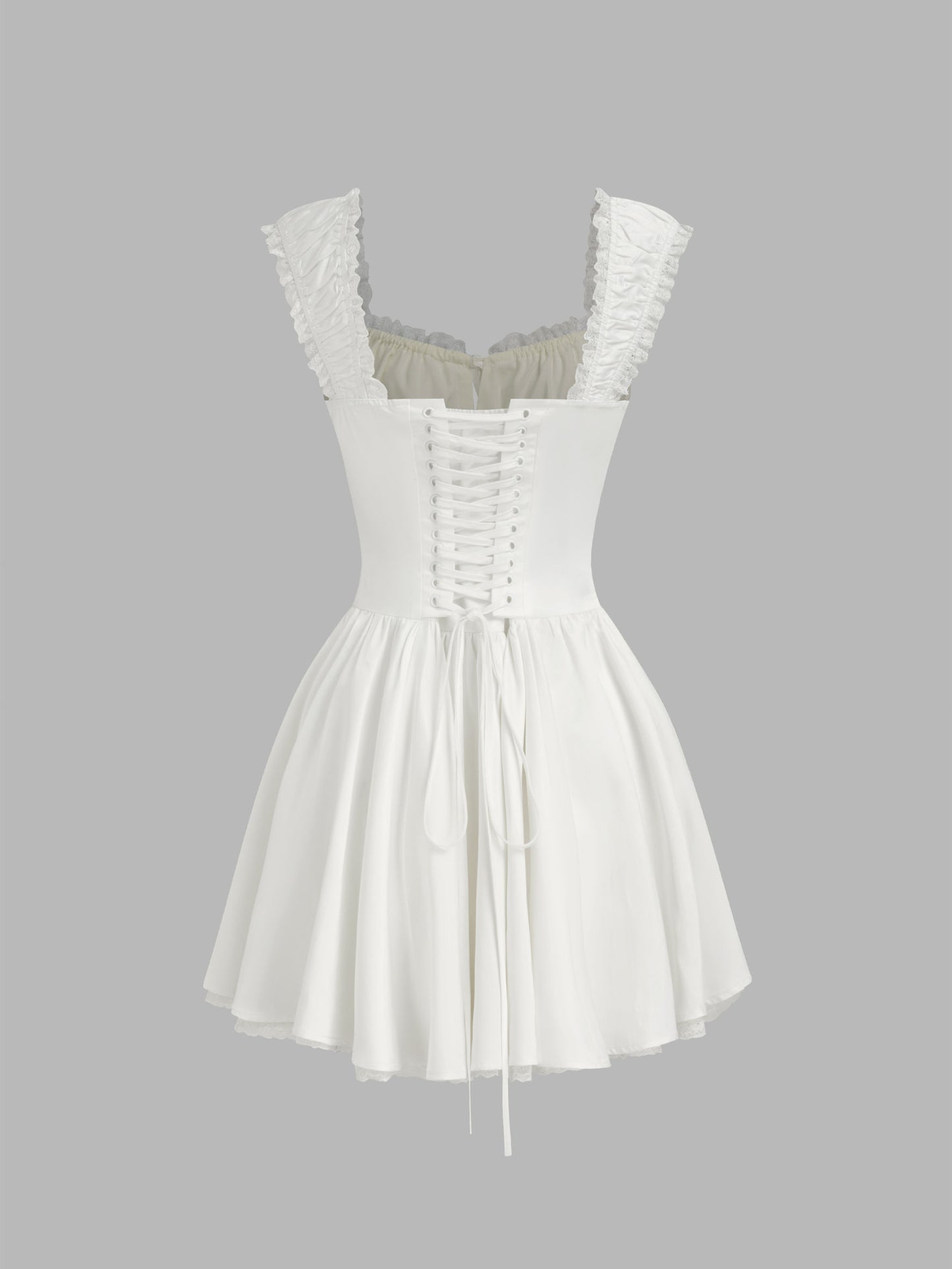 Sweetheart Lettuce Trim Ruffle Knotted Mini Dress