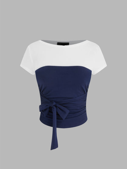 Boat Neck Tee & Ruched Knotted Bandeau Top
