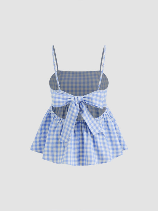 Square Neck Gingham Knotted Cami Top