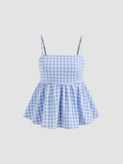 Square Neck Gingham Knotted Cami Top