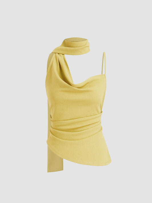 Halter Neckline Ruched Cami Top With Scarf