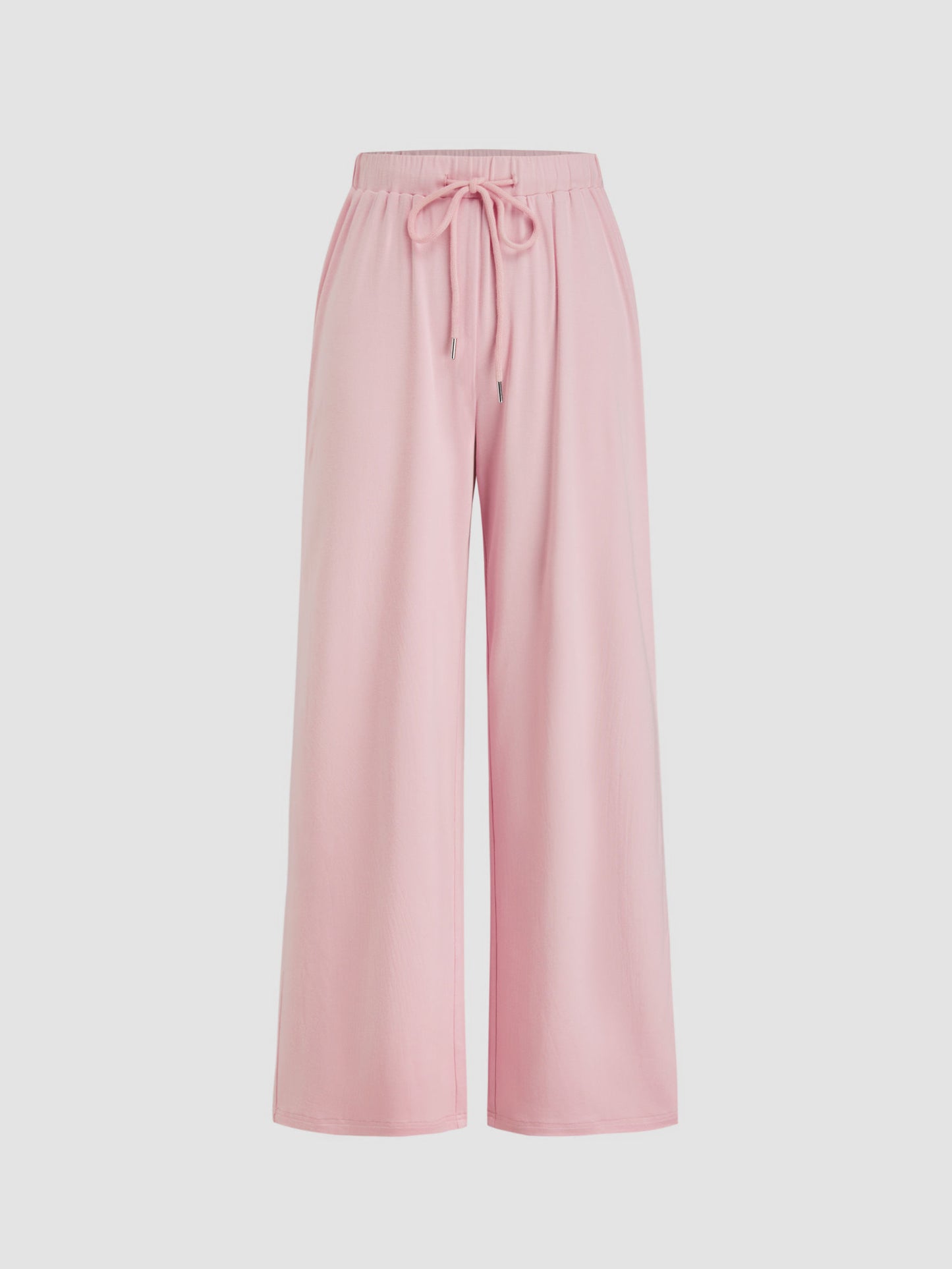 Neck Bowknot Lace Trim Crop Tank Top & Mid Rise Drawstring Wide Leg Trousers Loungewear Set