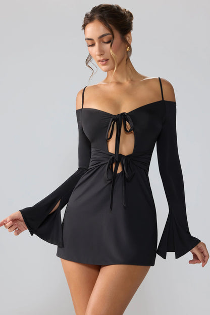 Black Cut Out A-Line Mini Dress