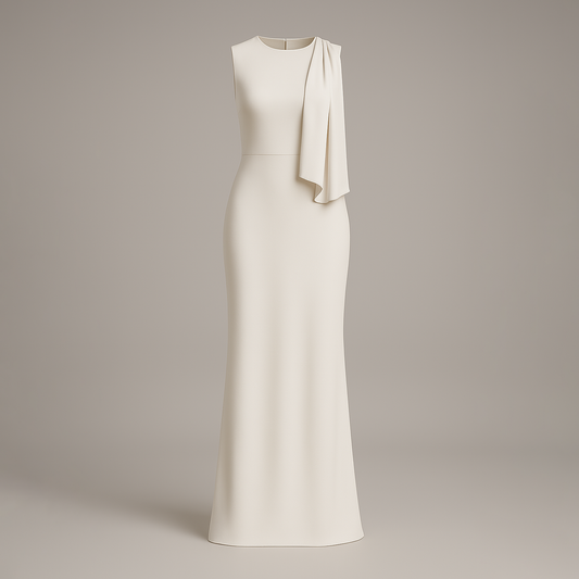Off White Solid Tie Up Maxi Dress