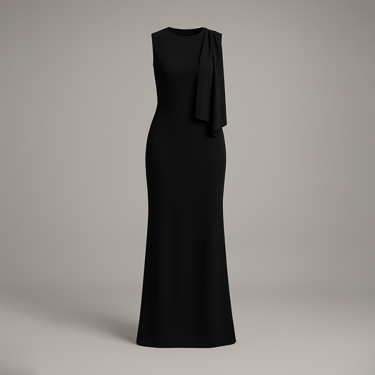 Black Solid Tie Up Maxi Dress