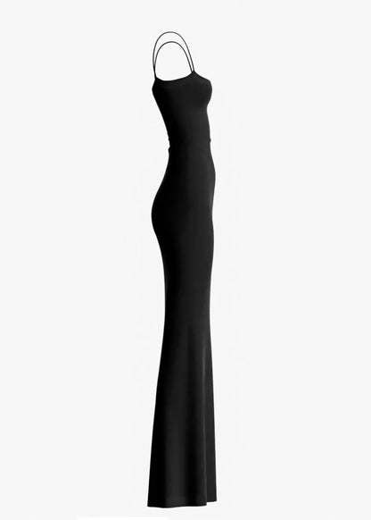 Long Slip Bodycon Dress-Black