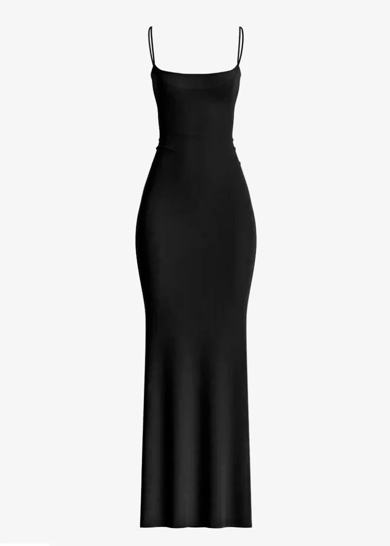 Long Slip Bodycon Dress-Black
