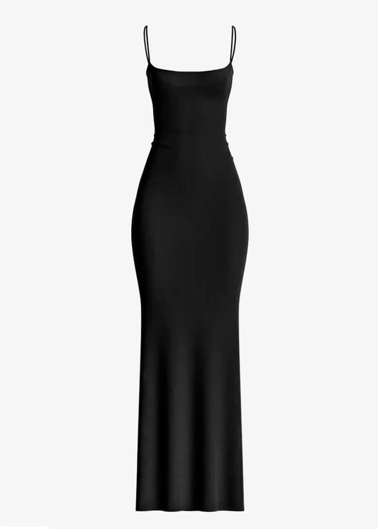 Long Slip Bodycon Dress-Black
