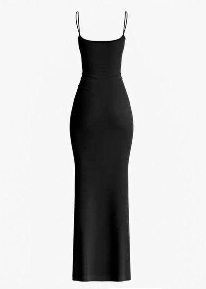 Long Slip Bodycon Dress-Black